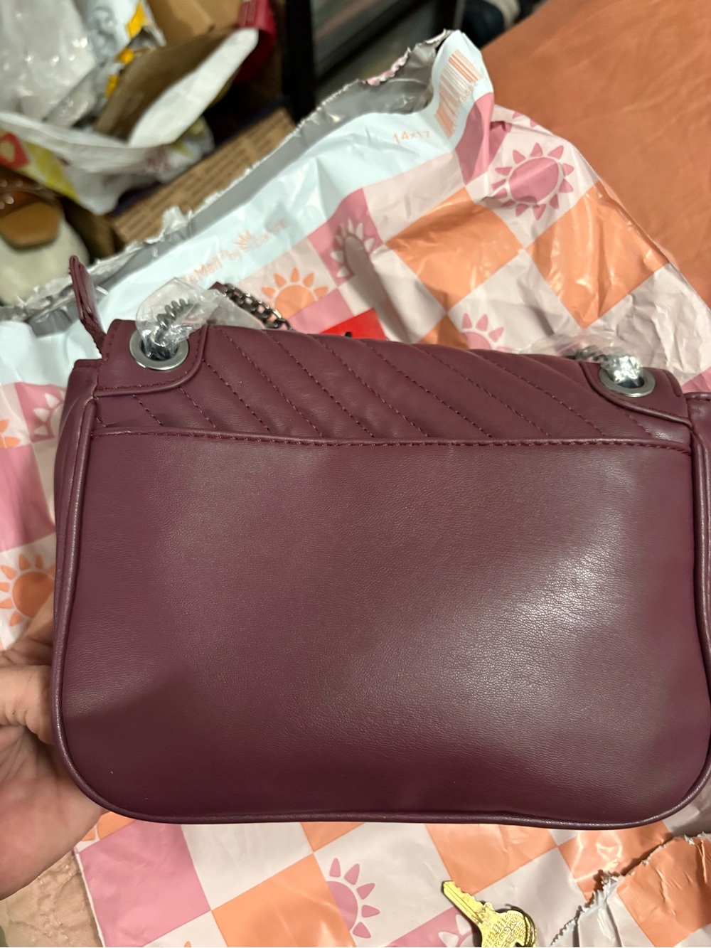 Badgley Mischka Quilted Burgundy Crossbody Bag with Chain Handle NWT - Picture 7 of 7